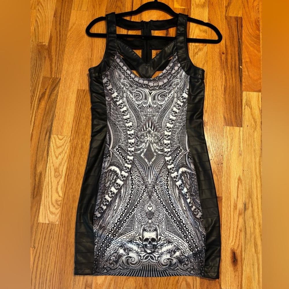 Affliction Black and White skull Patterned Dress